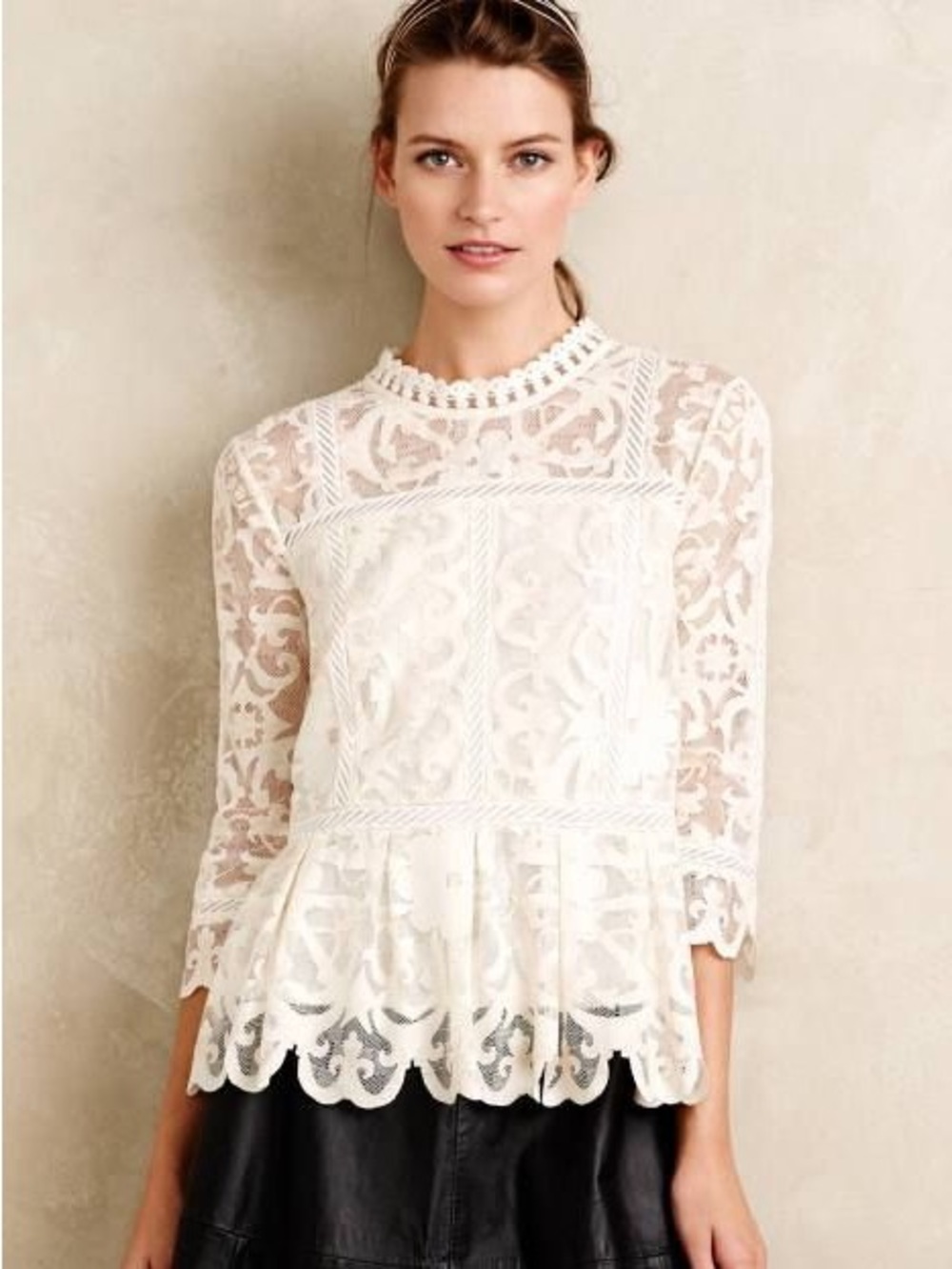 Anthropologie White Lace Peplum Blouse